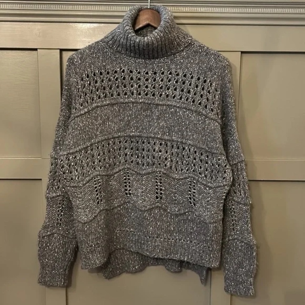 Ramy Brook Turtleneck Sweater Marled Gray Knit Wool Blend Size Large